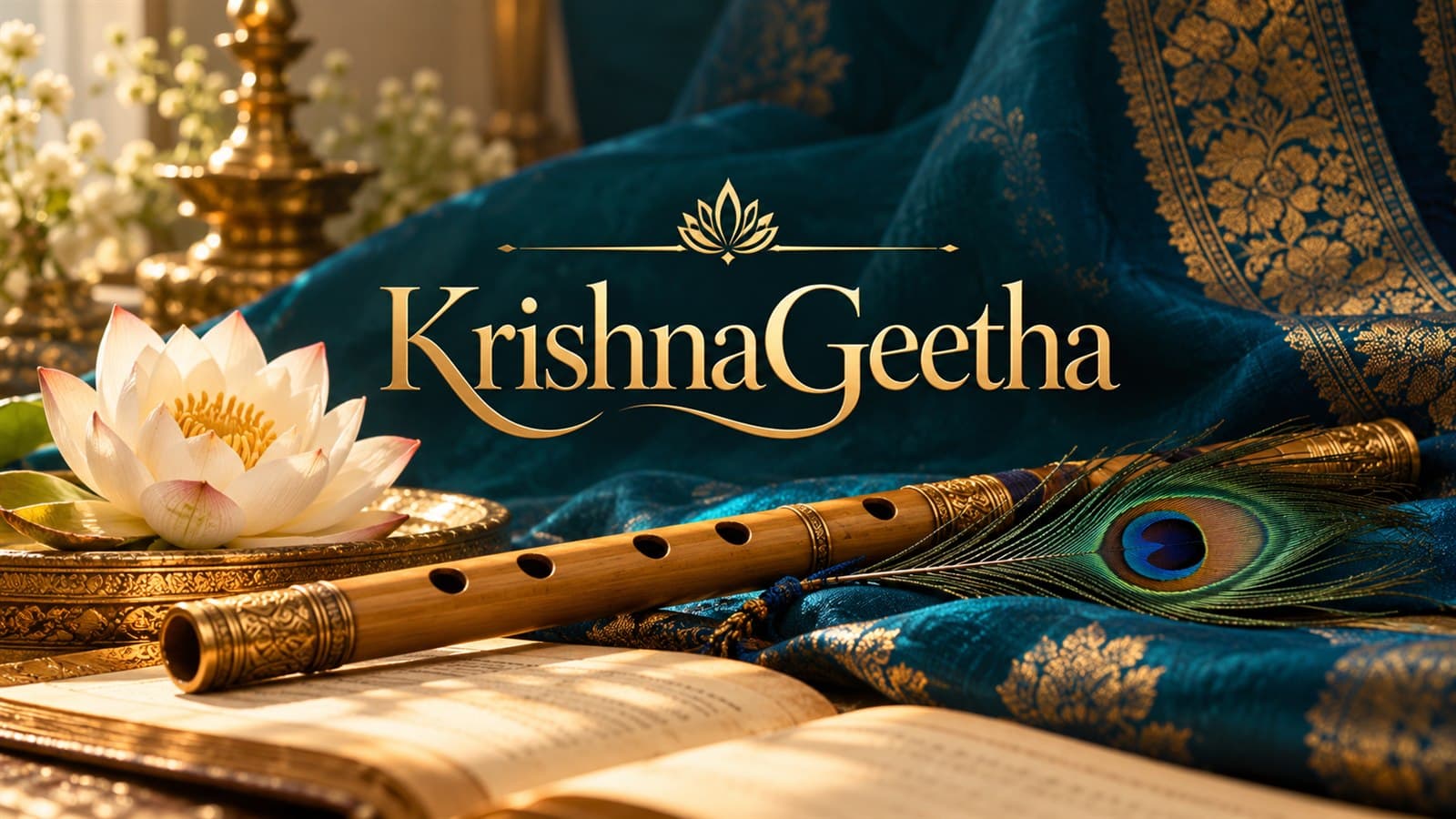 KrishnaGeetha — flute, peacock feather and contemplative study
